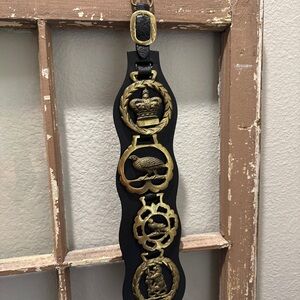 Vintage brass medallions horse strap